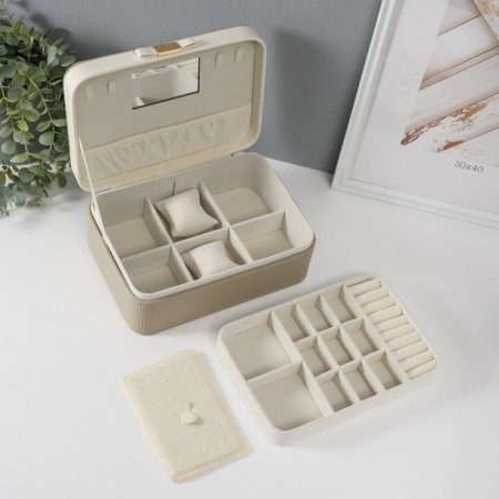 Casket to the leatherette for jewelry "Bow" white-gray 17x23.5x10 cm-4