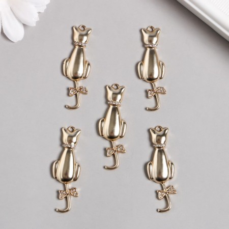 Decor for creativity metal, rhinestones "A cat with a bow on the tail" gold 1.5x4.5 cm-1