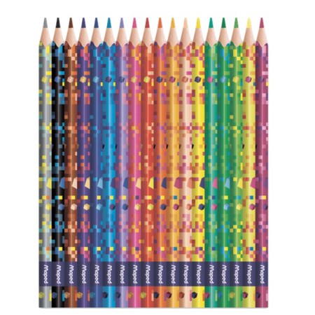 Pencils of 18 colors Pixel Party, plastic, decorated, triangular, cardboard packaging with a suspension-1
