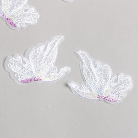 Decor for creativity Textile embroidery "Flight of butterflies" White 7.2x5 cm