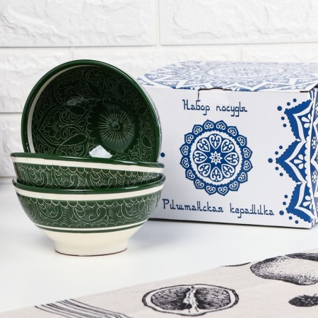 Set of salad bowls Rishtan ceramics 15cm, green, 3pcs in DARTAR