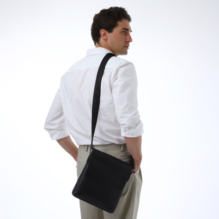 Male bag over the shoulder, Textura, external pocket, black color-10