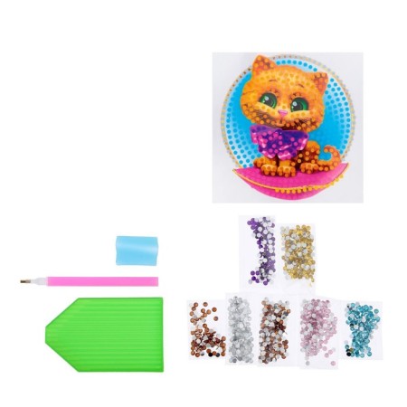 Diamond mosaic-sticker on a sticker for children "Kotik", 10 x 10 cm-2
