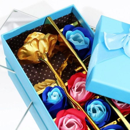 Soap roses of colored shades and gold rose, set 11 pcs-5