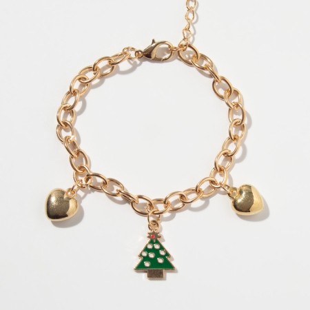 Bracelet "Christmas tree" with hearts, colored in gold-2