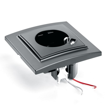 1-seater socket s/h 250V, 16A with a protective curtain and with USB, Stekker Erna, PST16-9011-03, black 1022447-3