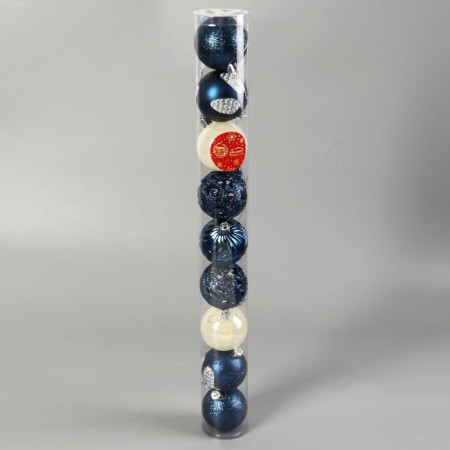 Set of balls plastic D-6 cm, 9 pcs "Melody" Wave ornament, Blue White-1