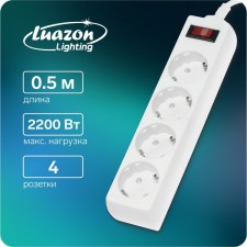 Luazon Lighting network filter, 4 sockets, 0.5 m, 2200 W, 3 x 0.75 mm2, 10 A, 220 V, white