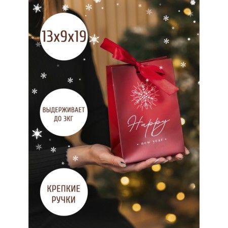 Gift package with the belt "Happy New Year", 13 x 19 x 9 cm, New Year-5