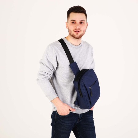 Male sling bag from textiles, with USB, blue color-6