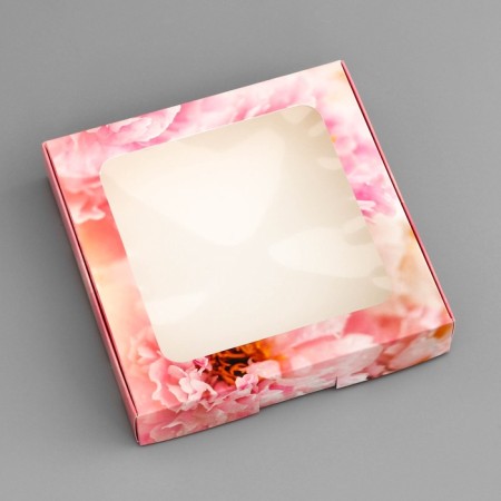 Box a gift team with a window, packaging, "flowerpots", 16 x 16 x 3 cm-2