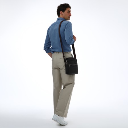 Male bag over the shoulder, Textura, 3 external pockets, brown color-7