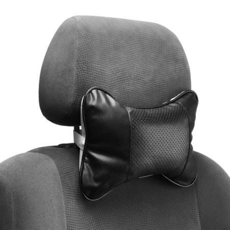 Car bone pillow, on the headrest, eco -leather, 18 × 25 cm, black