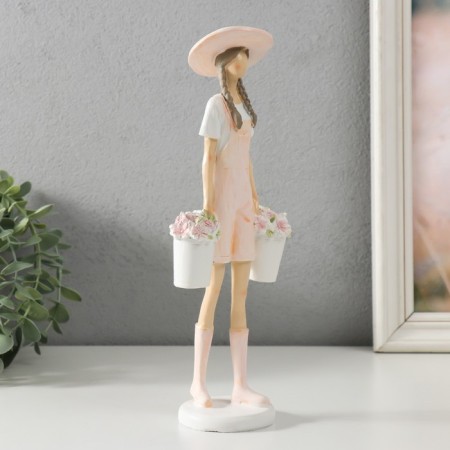 Souvenir Polystone "Girl with Flowers Buckets" 10.5x6.5x26.5 cm-1