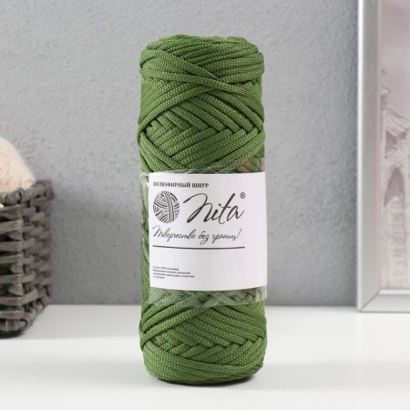 Knitting cord 100% polyester, width 3 mm 100m (olive)