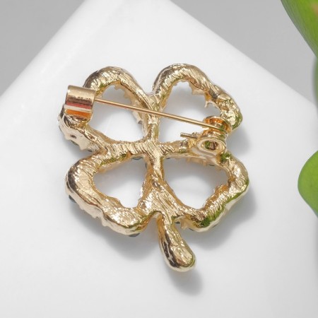 Brooch "Clover" contour, emerald color in gold-1