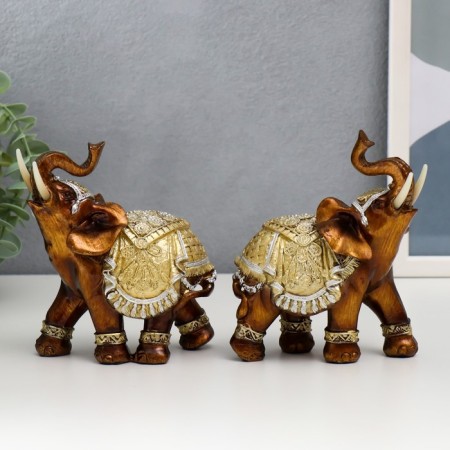 Souvenir Polystone "Caramel Elephant in the Golden Popone with Whales" MIX 12.3x6x14 cm