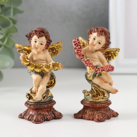 Polystone souvenir "Angel on a column with hearts/flowers" mix 8.5x4x3.3 cm