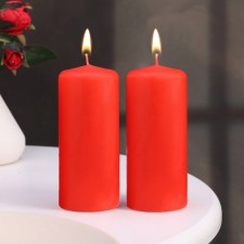Candle cylinder, 5x11.5 cm, set 2 pcs, red