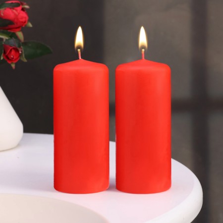 Candle cylinder, 5x11.5 cm, set 2 pcs, red