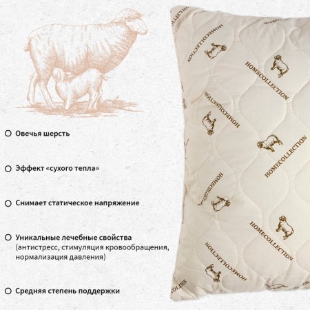 Pillow "Ethel", footing - sheep wool, 70x70 cm, tick-2