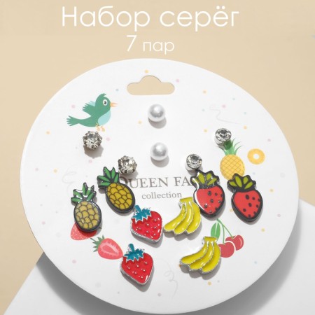 Pusets 7 pairs "Week" fruits, colored in silver