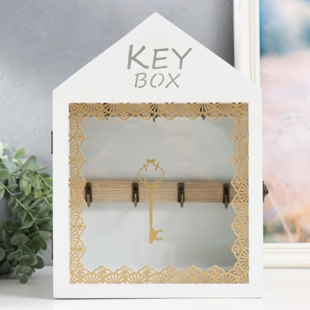 Klyuchnitsa tree 7 hooks "House. Patterns. Key" White with gold 22x8x30 cm