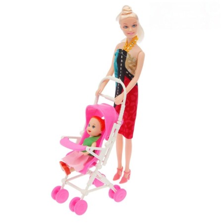 Mom and daughter doll with a stroller, mix-13