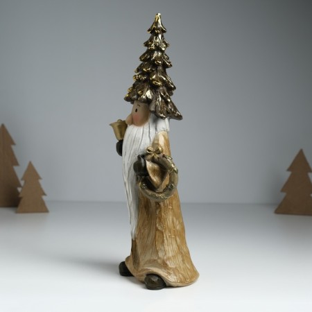 Suvenir Polystone "Santa Claus in a golden outfit, a cap, with a wreath" 10x8x29 cm-1