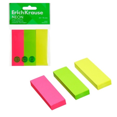 Bookmarks with adhesive edge paper 25x75 mm, Erichkrause "Neon", 300 sheets, 3 colors-2