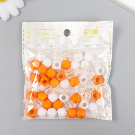 Plastic beads "Crystal polyhedron. Orange, white, transparent" set 30 g 1x1x1 cm-3