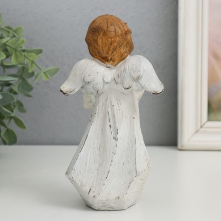 Souvenir Polystone "Angel in beige toga with a heart" 6x8.5x16 cm-2
