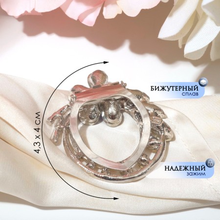 Clip for a “flower” scarf, white-blue color in gray metal-1