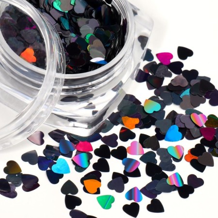 Sequins for decor "heart", black/holographic color