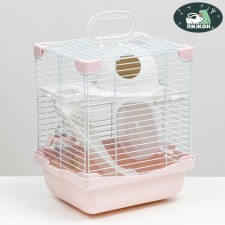 The cage for rodents is equipped, 23 x 19 x 28 cm, pink