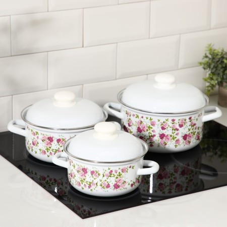 Set of pan “Chinese rose”, 3 subjects: 1.5 l, 2 l, 3 l, enameled covers, induction-3