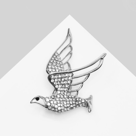 Brooch "Bird", white color in silver-2