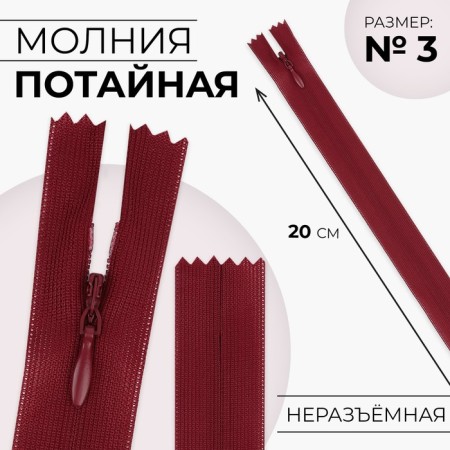 Lightning secret, No. 3, non -proceeding, locking machine, 20 cm, cherry color