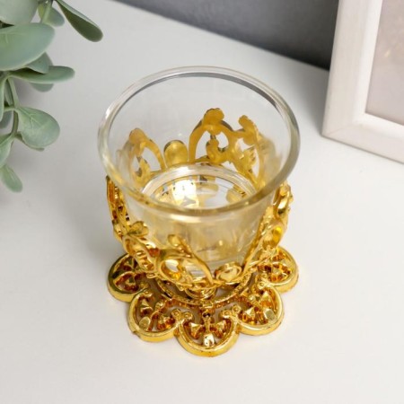 Glass 1 candle "Pattern", golden color-2