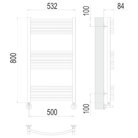 Water towel Terminus "Classic" P16, 500x800 mm, lower connection, chrome-2