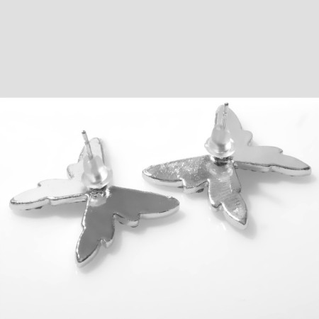Earrings with “butterflies” rhinestones, white color in silver-2