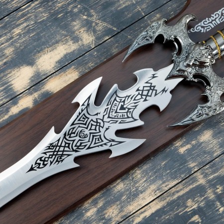 Souvenir sword on a tablet, carved blade, gold hilt with the head of a dragon-2