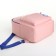 A backpack with a zipper, external pocket, pink color