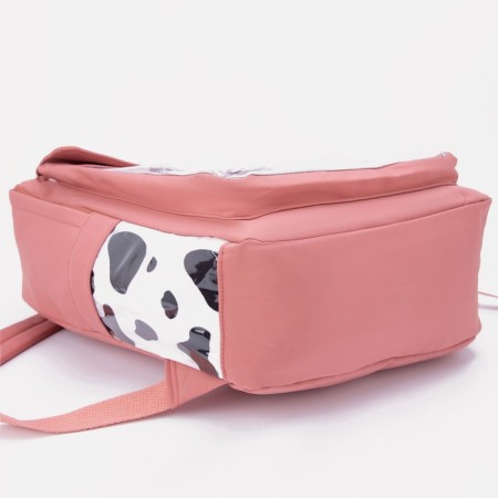 School backpack from textiles, external pocket, peach color-2
