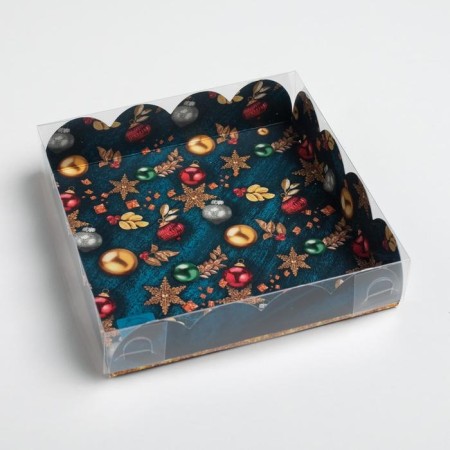 Box for confectionery products with PVC “Happy New Year!”, 13 x 13 x 3 cm, New Year-3