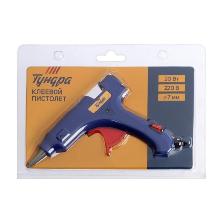 Tundra glue gun, 20 watts, 220 V, lace 1.2 m, switch, indicator, anti -bore, 7 mm-11