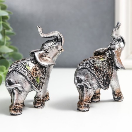 Souvenir Polystone "Elephants in Triangular Propons" set 2 pcs 8x3x7.5 cm-3