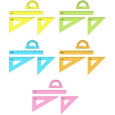 The drawing of the drawing is large (ruler 25 cm, 2 triangles, transporter), transparent, neon colors, euro suspension, mix