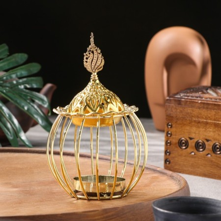 Kurilnitsa for incense powder and cones "Golden Cage", golden, 16x9.5 cm