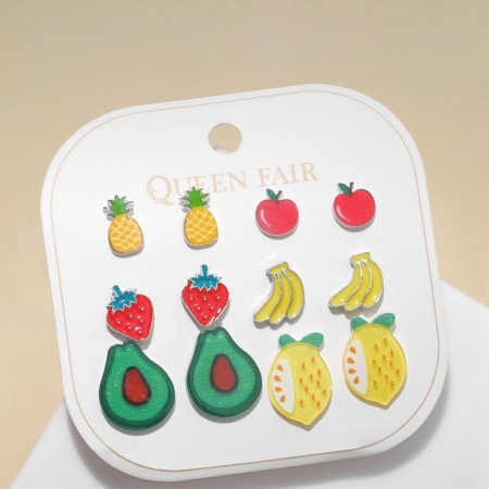 Pusets 6 pairs "Assorted" fruits, lemon, colored in silver-1